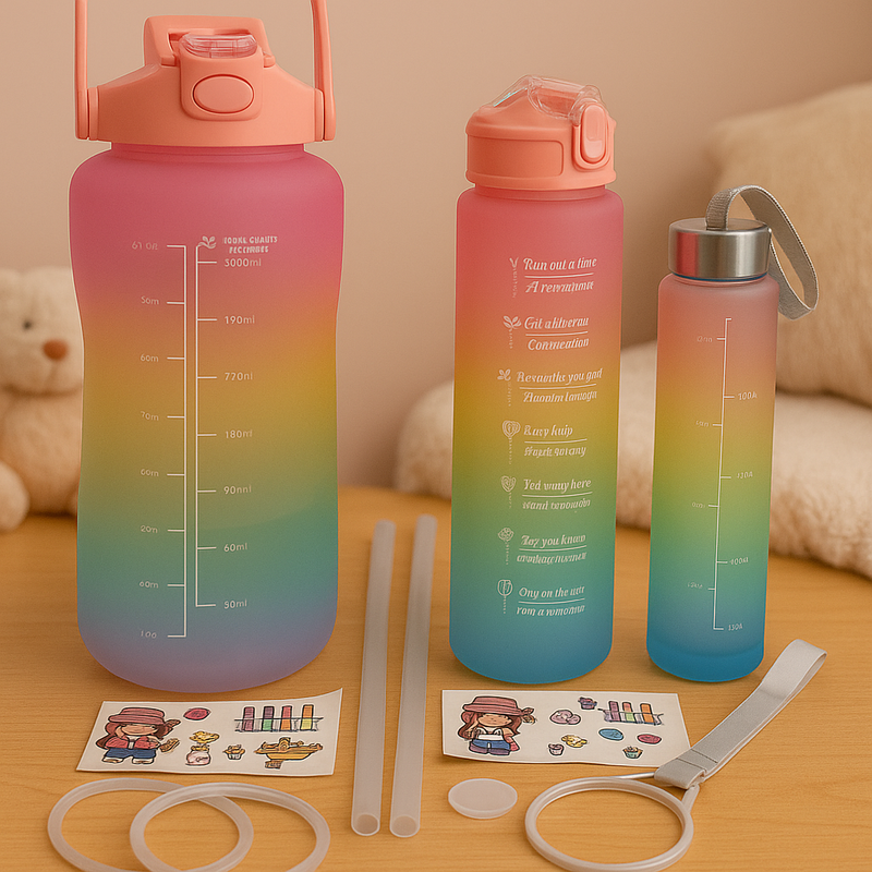 KIT 3 GARRAFAS MOTIVACIONAL COM ADESIVOS