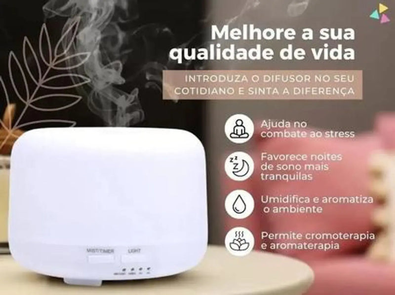 AROMATIZADOR E DIFUSOR DE AR COM 7 CORES