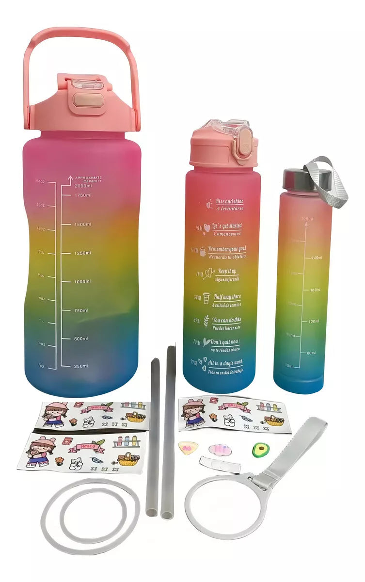 KIT 3 GARRAFAS MOTIVACIONAL COM ADESIVOS